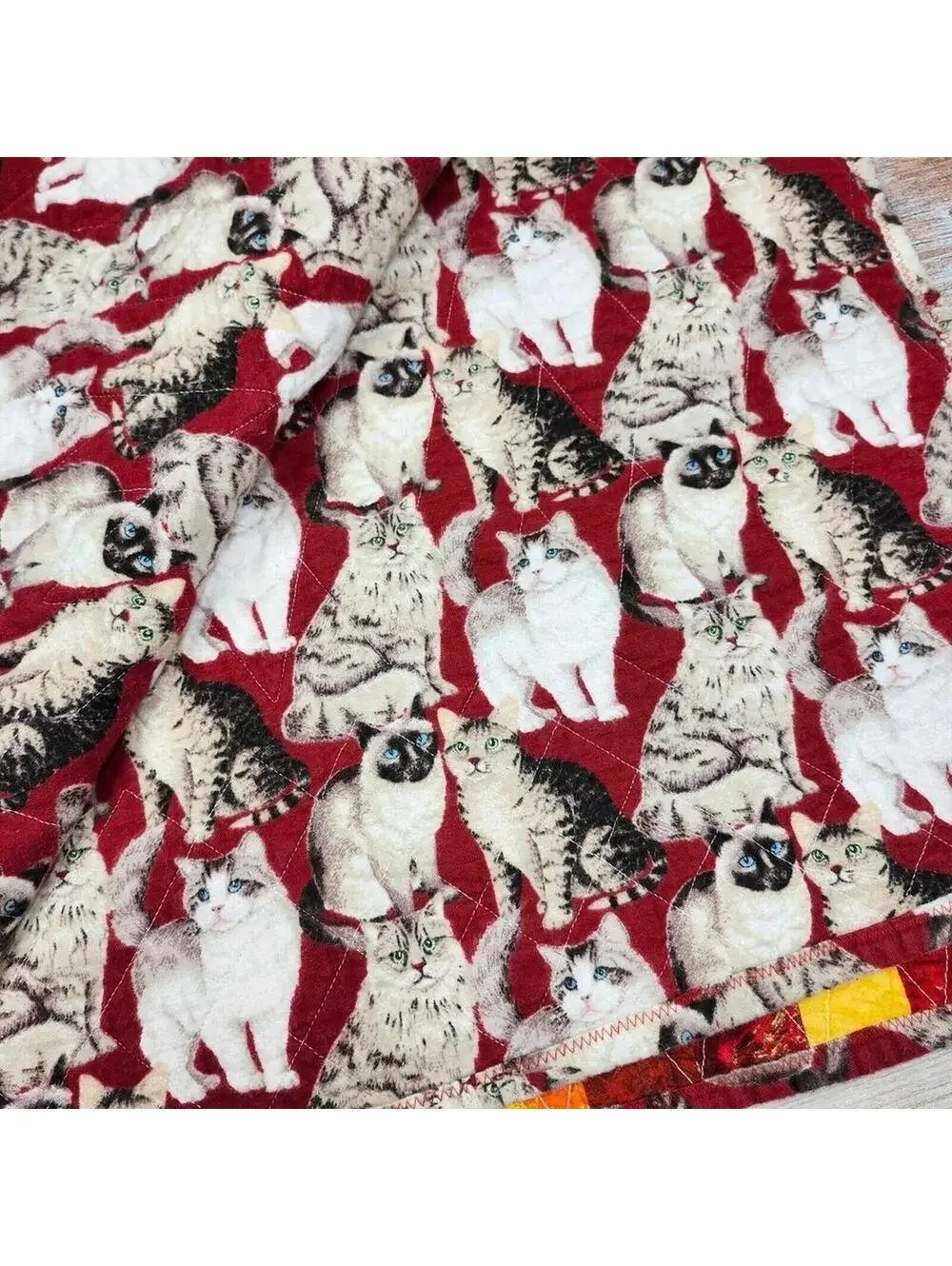 Handmade Patchwork Quilt w/ Cat Print Backing | 46 x 60 Lap Throw